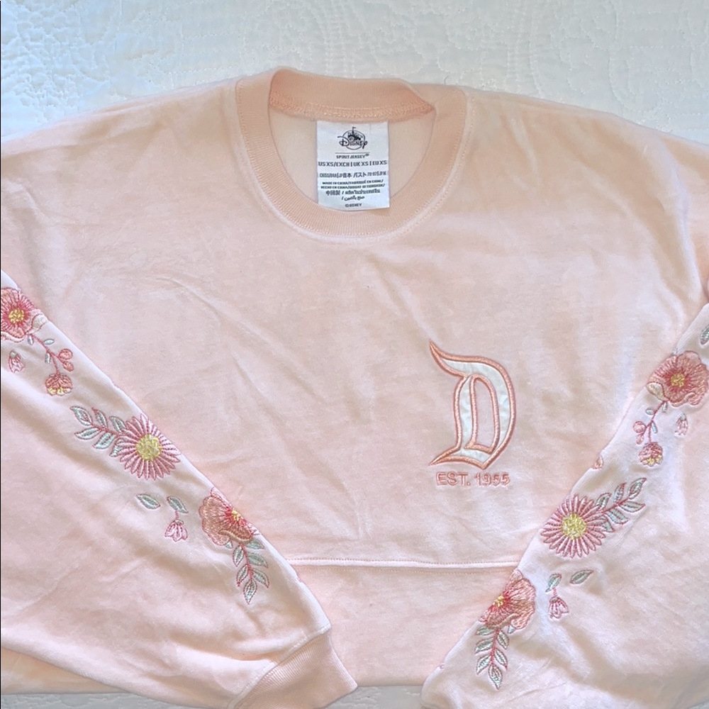 Disney Women's Light Pink Floral Embroidered Jersey